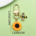 Bee and sunflower keychain with gold metal ring and rhinestones, 5.3cm length - Mini Sunflower Bee