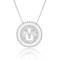 Silver letter M necklace with round zircon pendant on minimalist box chain - Silver/Letter M