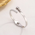 Adjustable silver titanium steel cuff bracelet with sparkling crystals and metal beads - Steel