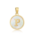 Golden round pendant with mother of pearl inlay and letter P in stainless steel - Letter P Style