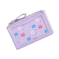 Purple PU leather mini coin purse with cute bear embroidery and front card slot - Purple