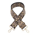 Detailed view of vintage ethnic floral embroidery on a wide black fabric bag strap - Silver Clasp / Q2-Black Yellow Pink