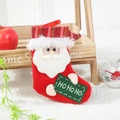 Detail of red Christmas stocking with 3D Santa Claus and HO HO HO sign in festive setting - Santa Claus Red Green Face Stocking