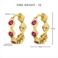 Detailed specifications of gold brass huggie hoop earrings with pink zircon - Gold (Red Zirconia)