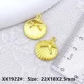 Golden alloy shell pendant with starfish relief, 22x18mm DIY jewelry accessory - XK1511# Starfish Shell