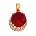 Gold-plated round pendant with a large ruby red zircon and white zircon accents - Red/Round