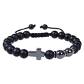 Bracciale in onice nero opaco 8mm con croce di ematite e cordino nero regolabile - Ematite / Biglietto di Benedizione