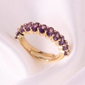 Detail of gold plated ring featuring oval purple zircons and adjustable opening - Adjustable Open / Purple Zirconia