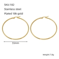 Minimalist 18k gold plated 55mm stainless steel hoop earrings with click closure - 55mm