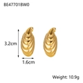 Detail view of 14K gold plated stainless steel oval earrings with textured wavy design - Irregular Shell Style (BE47701BW0)