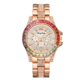 Rose gold women's watch with rainbow gemstone bezel and full diamond dial - Rose Gold