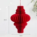 Red honeycomb paper Christmas lantern bulb ornament with folding design, 20cm height - 20cm / Cylindrical / Red
