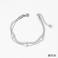 Silver double-layer stainless steel bracelet with snake chain and square pendants - Silver Bracelet B713
