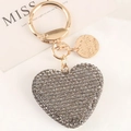 Sparkling heart keychain with grey rhinestones and gold-plated hardware for women - Gray