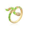 Anello a forma di serpente placcato oro 18K con smalto verde e zirconi per un look elegante - Aperto Regolabile / Verde Erba (12058)