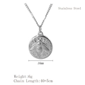 Silver bee pendant necklace in stainless steel with 16mm round coin and 40+5cm chain - Silver Necklace