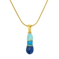 Dopamine bubble capsule necklace with blue gradient enamel pendant on gold snake chain - Letter I(S640G-002-I)