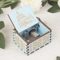Light blue hand-cranked wooden music box with Happy Birthday cake engraving - Light Blue