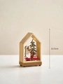 Casa de Navidad LED de madera con Papá Noel, árbol y coche, altura 12,5 cm - Casa de Madera Papá Noel con Coche