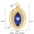 Gold-plated oval evil eye pendant with blue zircon details and dimension measurements - Oval Gold 30mm L456805-1