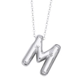Polished silver letter M pendant necklace with delicate star engravings on fine O-chain - Letter M