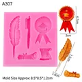 Silikonform für Abschlussfeiern in Rosa mit Diplom Medaille und Federkiel für Fondant - 5# Federkiel & Medaille / Rosa