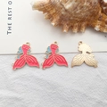 Pink and blue enamel mermaid tail charms for DIY jewelry making with gold-tone back finish - Pink Mermaid Tail Style (14928)