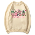 Beige Christmas cup print hoodie in soft cotton fabric for a festive winter look - S / Style 312 / Khaki