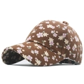 Gorra de béisbol de pana marrón con flores rosas y beige para mujer - café