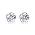 Französische Blumen-Ohrstecker mit Zirkonia und Silber-Finish im minimalistischen Design - Weiß K 0493