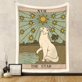 Detail of bohemian tapestry featuring a cat star tarot design on a textured white wall - 73X95CM (Brushed Fabric) / The Star (GT220810)