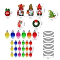 Detailed dimensions of Christmas gnome magnetic stickers set with colorful bulb designs - RFM037+RFM032: 6 Large Bulbs + 18 Small Bulbs + 16 Lines + Gnomes