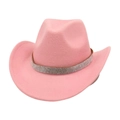 Pink wool felt cowboy hat detail with sparkling rhinestone band and wide brim - 57cm / Pink