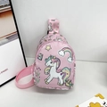 Pink unicorn and rainbow print kids chest bag with adjustable strap and large capacity - Style 8-Pink Donut Unicorn