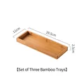 Three-pack rectangular bamboo wood serving trays for appetizer bowls, 29.5x11cm - 3-Slot Bamboo Tray