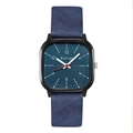 Square quartz watch with navy blue textured leather strap and minimalist black case - Blue Strap Blue Dial