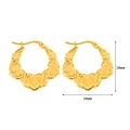 Orecchini a cuore dorati stile bambù con dimensioni 28mm per 29mm in acciaio inossidabile - E0087 Stile Cuore Inciso