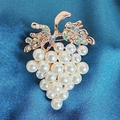 Baroque grape brooch with white pearls and iridescent rhinestones on blue silk fabric - Pearl Grape Brooch