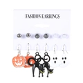 6-pair Halloween earring set featuring pumpkins, ghosts, and black cats in resin and alloy - Pumpkin Black Cat Ghost Combination Style (1201)