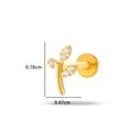 Gouden titanium tak oorknopje met heldere edelstenen en 0,78 cm afmetingen - Vierbladig Tak Stijl (588-4#金)