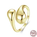Minimalistische S925 sterling zilveren open ring in goud met dubbel druppelontwerp - Verstelbaar Open / Goud