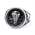 Vintage stainless steel parachute ring with embossed silver military details - US 10 / Silver