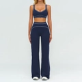 Ensemble de yoga deux pièces bleu marine avec coutures blanches et pantalon évasé taille haute - S / Haut Et Bas / Soutien-gorge + Pantalon large / Bleu Marine