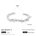 Detail view of silver stainless steel cuff with pearl inlay and 60mm diameter dimensions - Pearl Inlaid Irregular Texture Style (NB-B6304)
