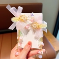 Pink ribbon bow hair clips with floral tassel for girls' traditional Hanfu costume - Pink Dragonfly Pair Clip (469-14#)