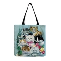Close-up of black cat and kittens print on light blue cotton linen tote bag texture - Colorful Multi-cat Combination (hm1244)