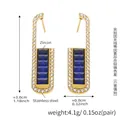 Golden stainless steel U-shaped earrings with blue zircon rectangle drop pendants - Blue Zircon Earrings / Blue