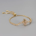 Detail view of the diamond adjustable bracelet with colorful zircons and floral motif - Gold Multi Zirconia