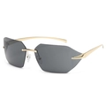 Lunettes de soleil sans monture oversize avec verres gris et branches en métal doré - Branche Dorée Verre Gris Complet