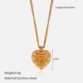 Gold stainless steel necklace with heart pendant featuring a snake relief and white crystals - 410+55mm / Snake Heart Zircon Necklace
